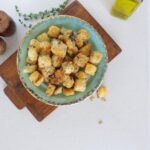 top view of a bowl of air fried croutons