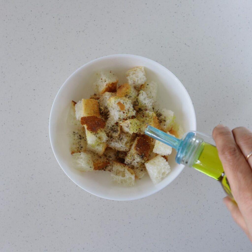 Sliced Bread in a Bowl with oil and seasonings