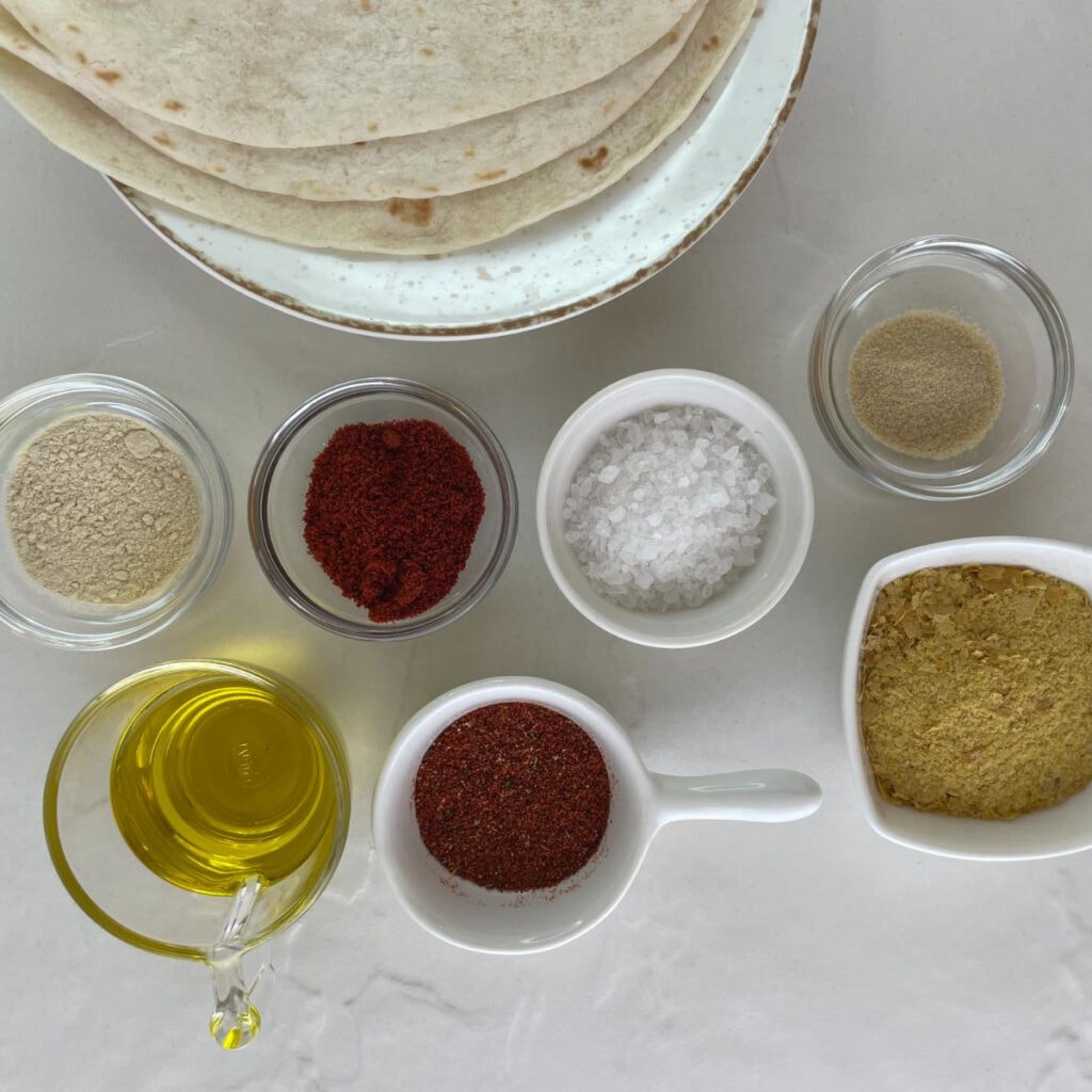 Ingredients to make baked nachos