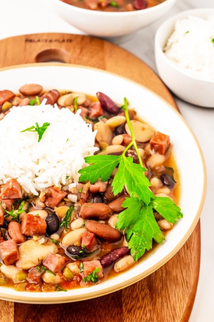 Delicious Plate of Ham, Beans, and Rice