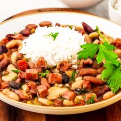 Juicy Ham and Beans with Rice