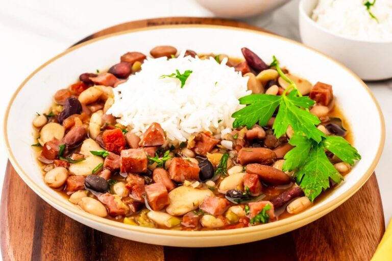 Juicy Ham and Beans with Rice