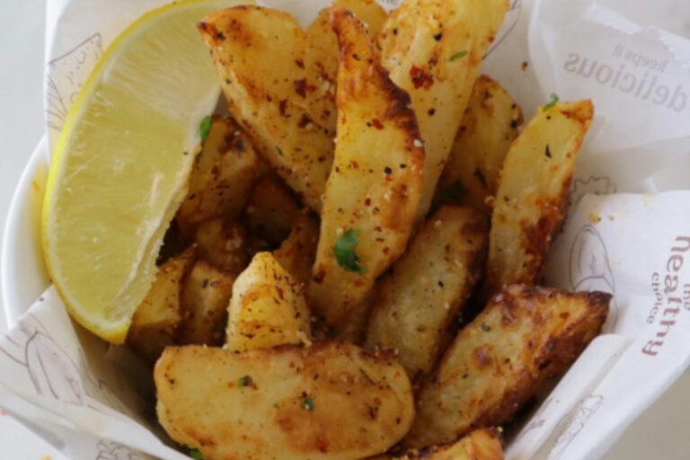 Close up view of homemade potato wedges