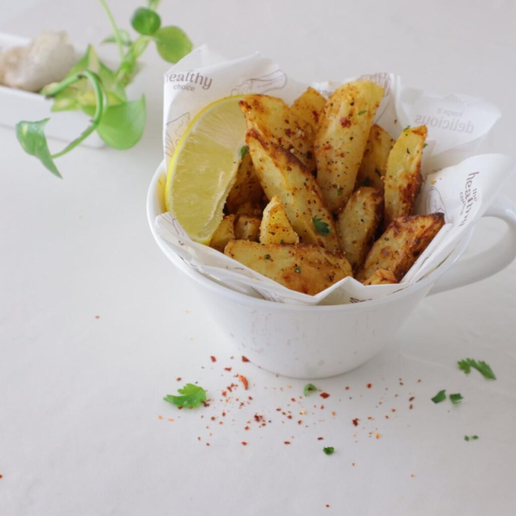 Wedges with seasonings and garnish