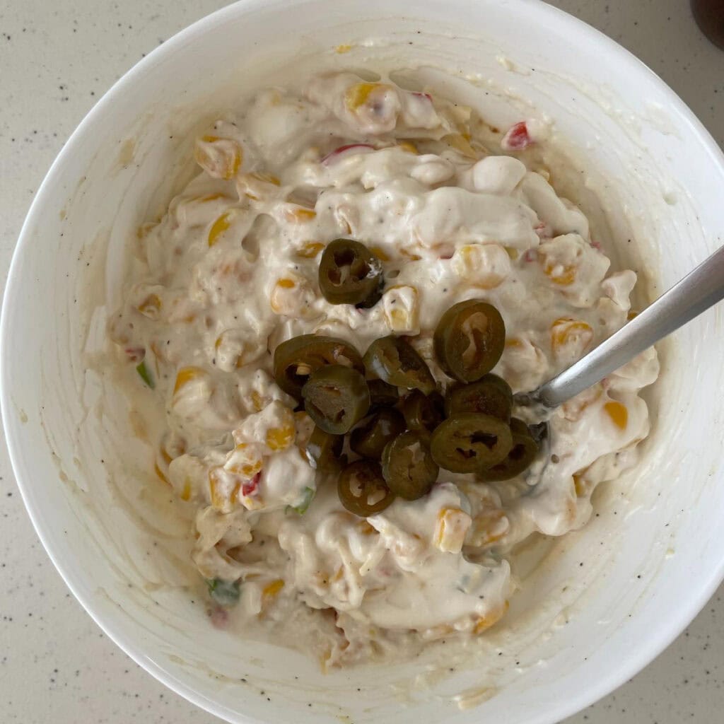 Mixing dip ingredients together in a bowl