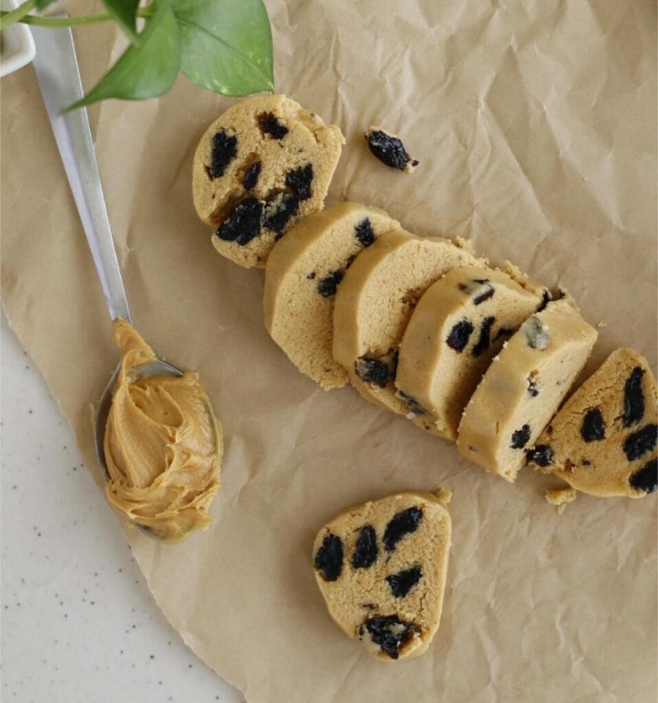 sliced energy bar on top of a parchment paper
