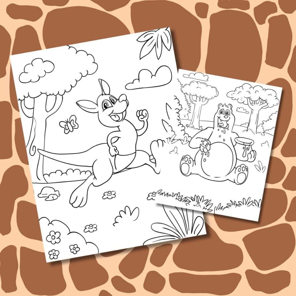 Kangaroo and Bear Printable Color Sheets