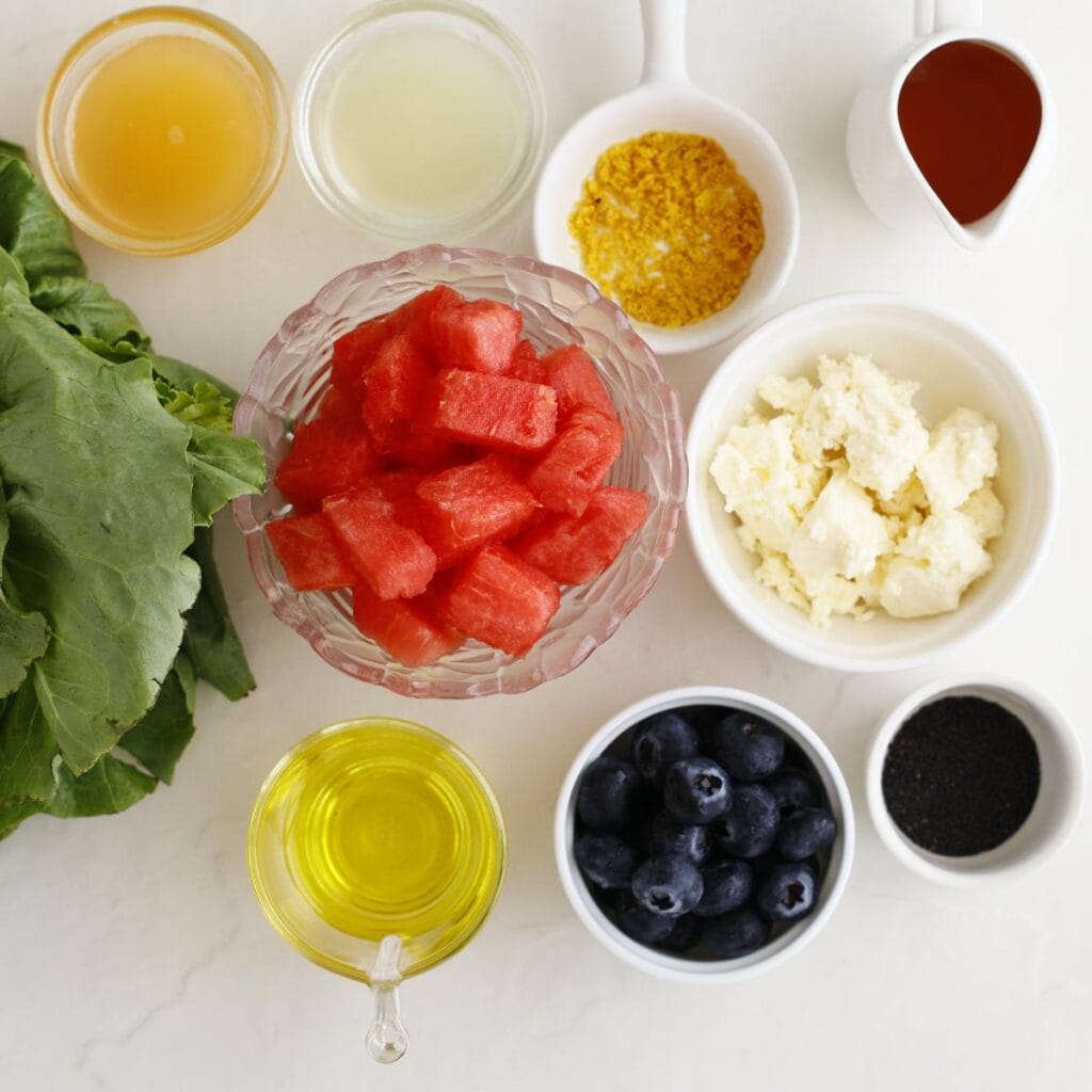 Ingredients to make red white blue salad