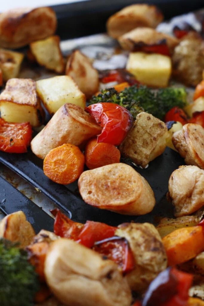 Delicious roasted veggies on a pan