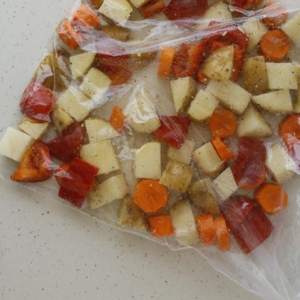 seasoned veggies in a ziplock bag