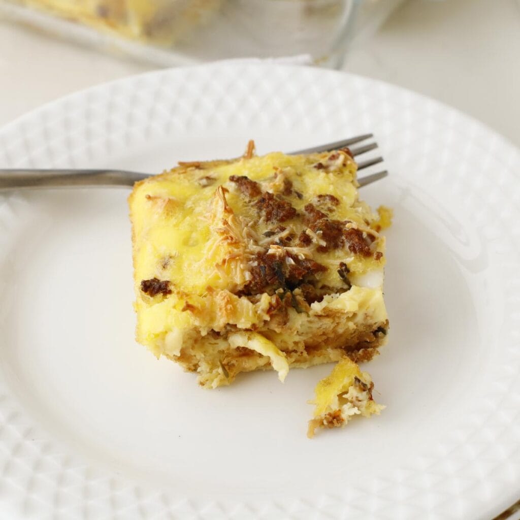 slice of breakfast casserole