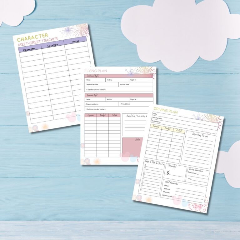printable planner sheets for a Disney trip