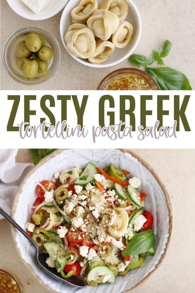 Easy Zesty Greek Tortellini Pasta Salad Pin