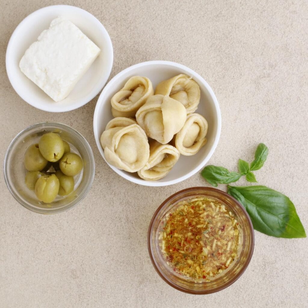 tortellini feta olives and greek dressing salad