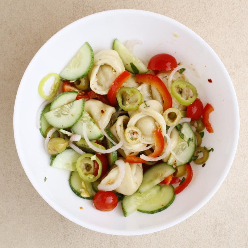 mixed pasta salad with dressing