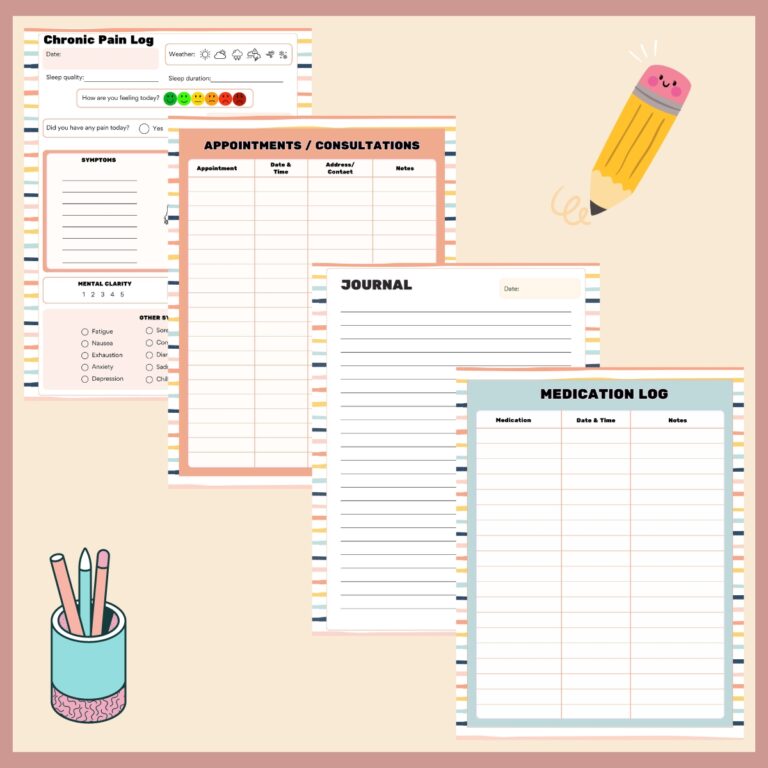 4 Pages of Printable Log for Chronic Pain