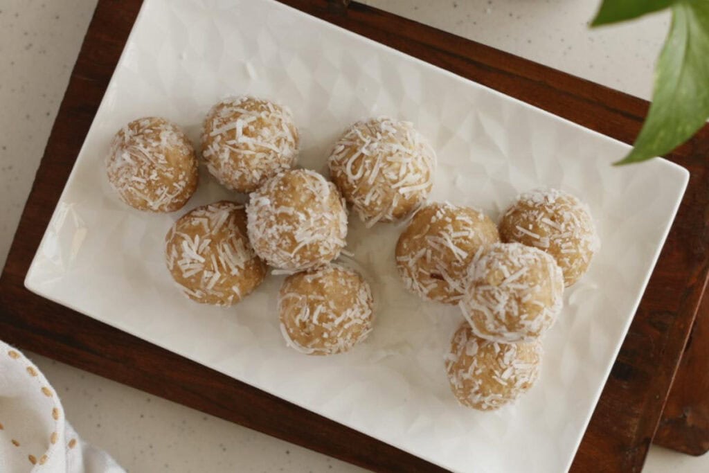 platter of snowballs with shredded coconut