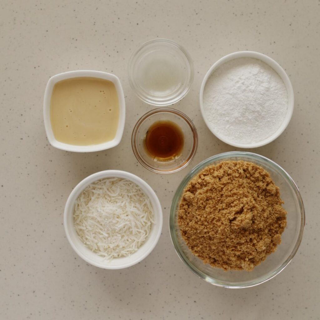 Ingredients to make no bake snowballs