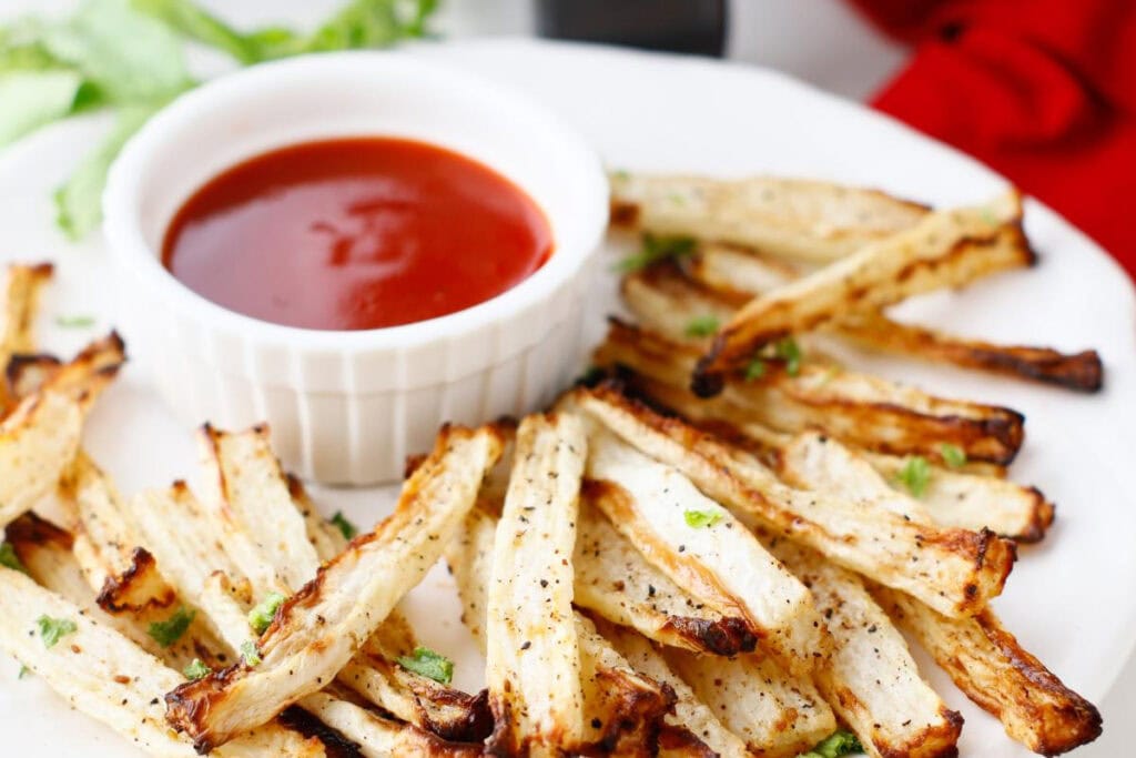 Plate of healthy fries made of radish