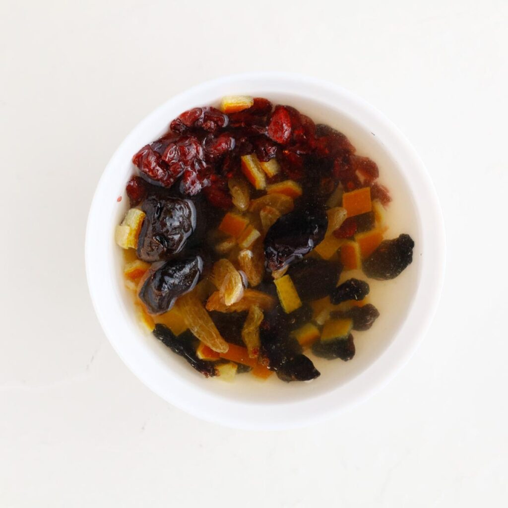soaked dried fruits in a bowl