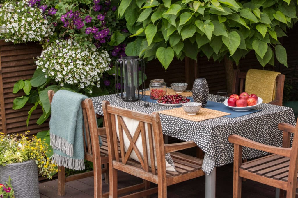 patio table set for a meal