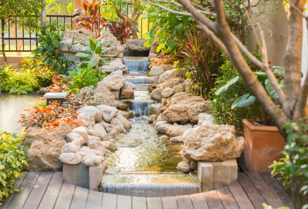 backyard rock garden with small stream