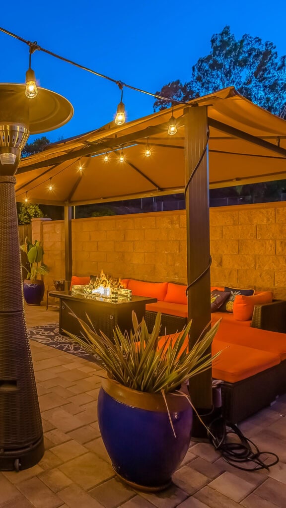 backyard patio with lighting
