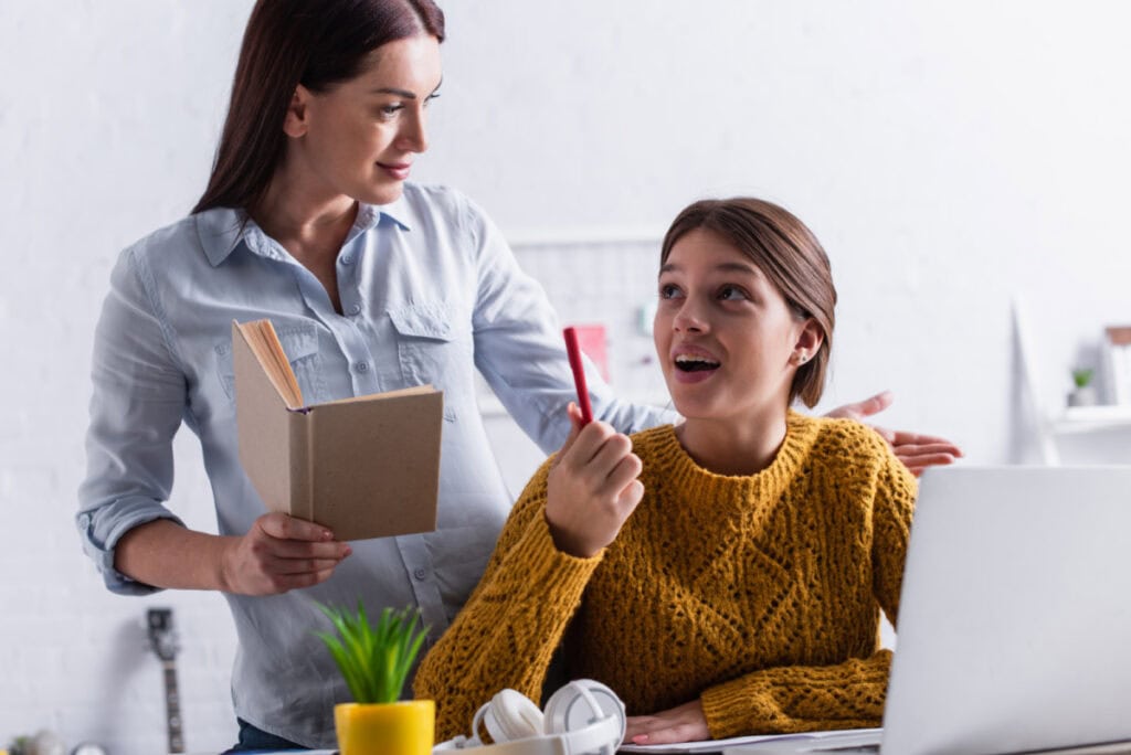 mom and daughter talking