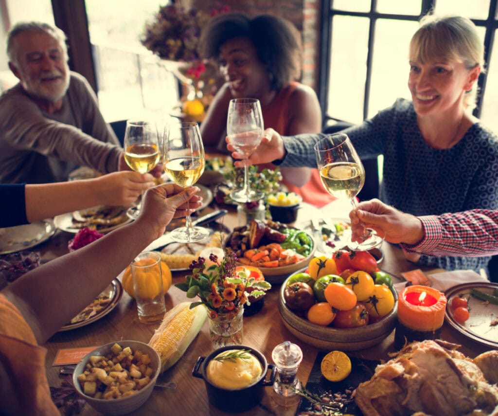 friends gathered at a table for dinner