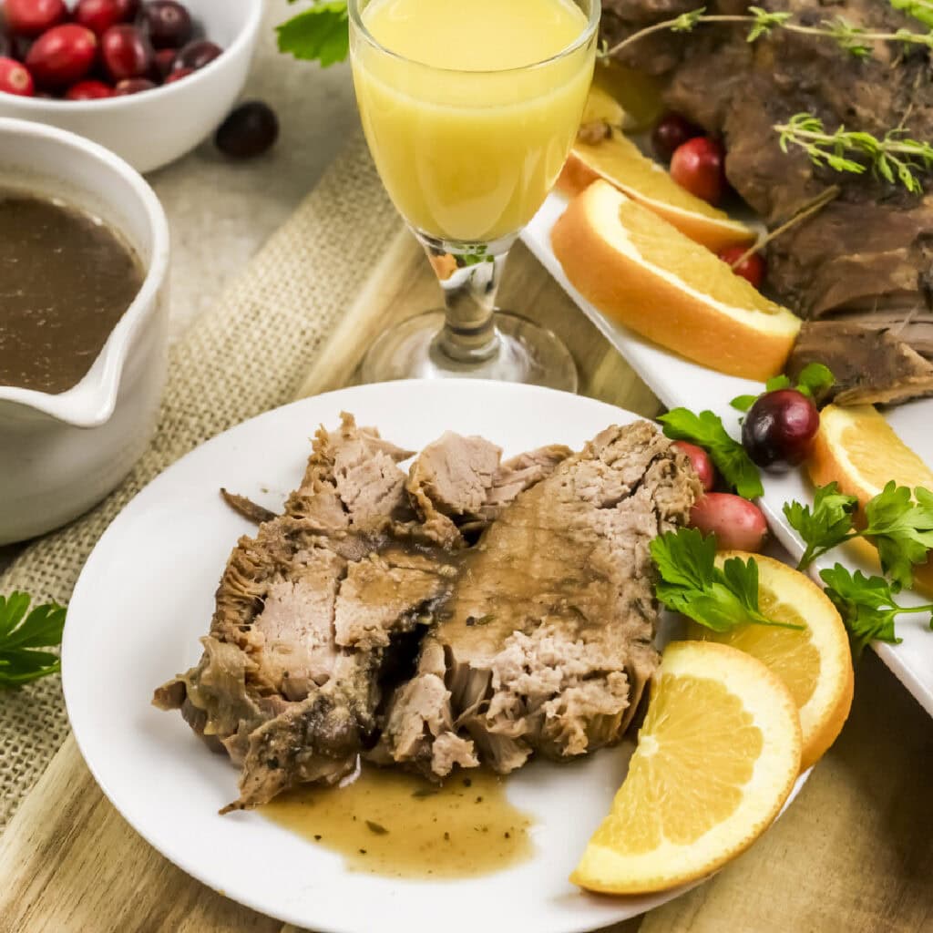 Single plate serving for cranberry orange glzed pork tenderloin