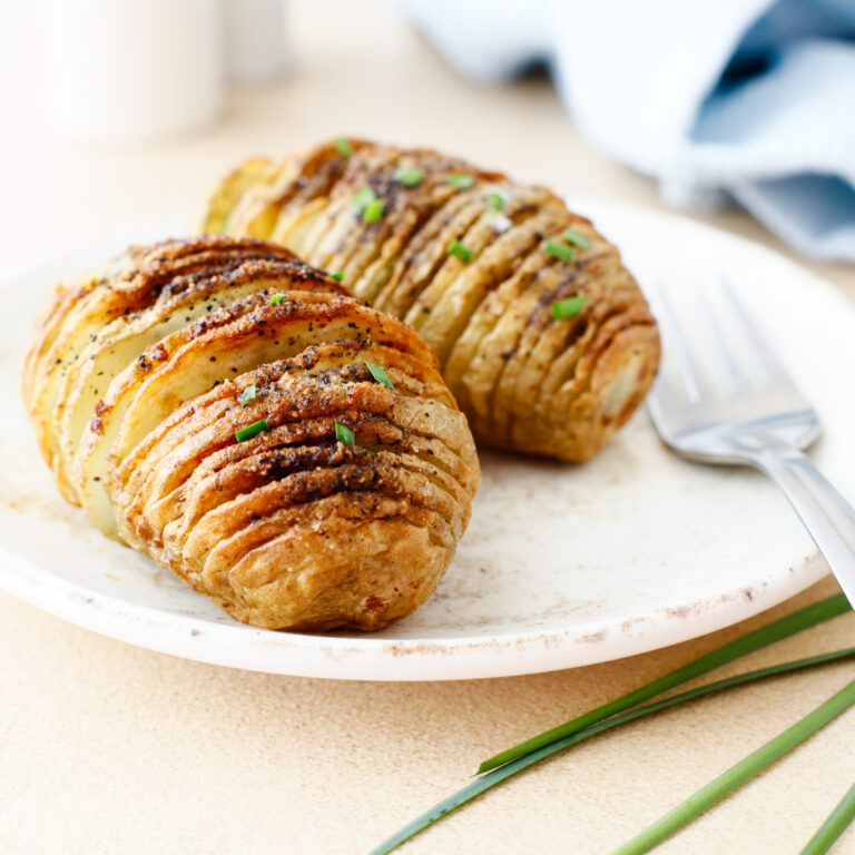 2 crispy hasselback potatoes