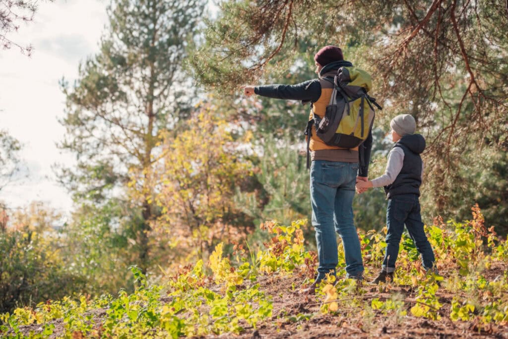 family out camping in the woods