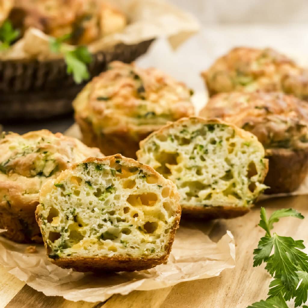 inside of cheesy zucchini muffins