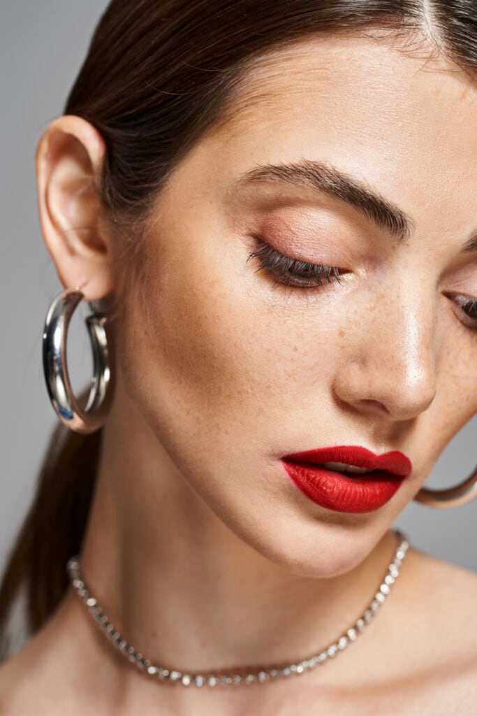 woman wearing hoop earrings