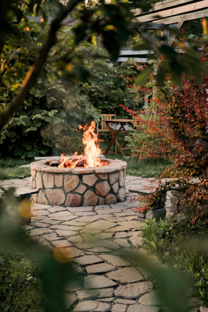 fire pit with fire burning