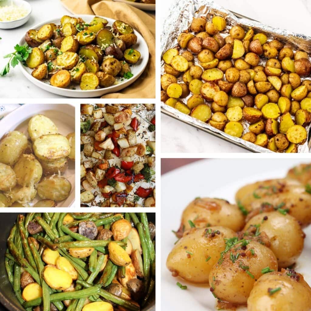 baby potatoes cooked in the air fryer, oven, and pan